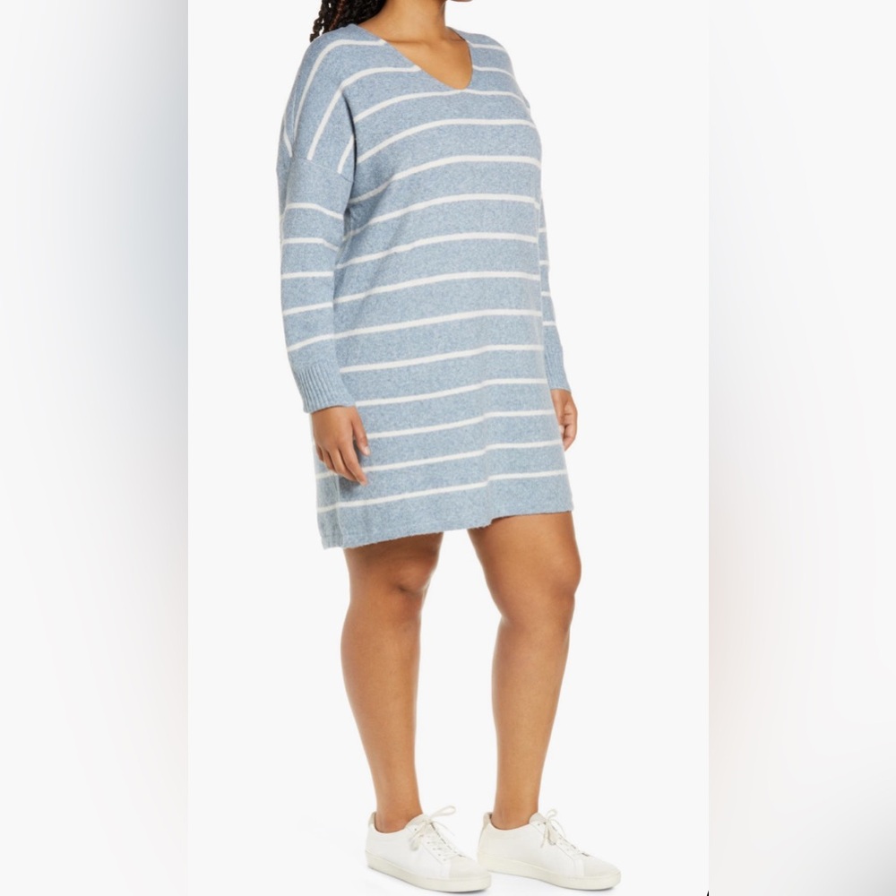 VERO MODA CURVE Doffy Stripe Long Sleeve Recycled Blend Sweater Dress - Picture 2 of 4
